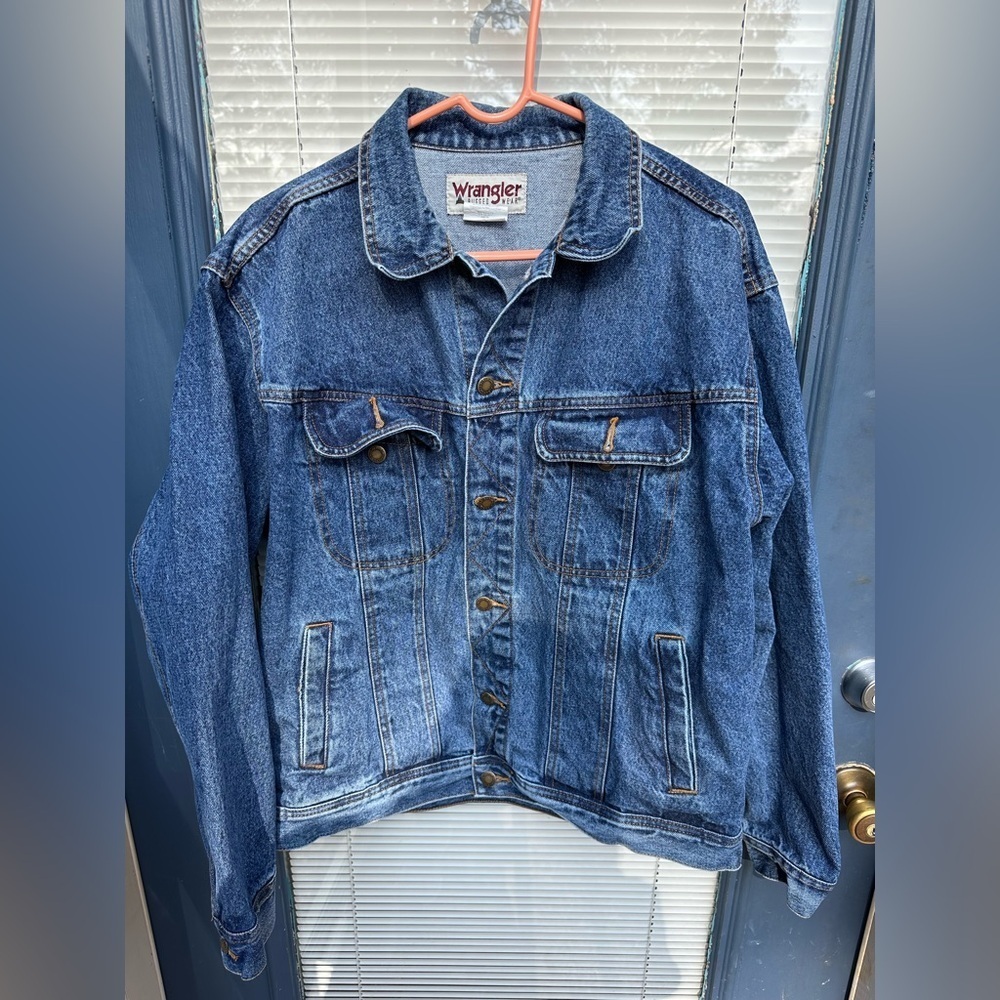 Vtg Large Wrangler Hero Denim Jacket Small Blue Jean Trucker Cotton 90s Cowboy